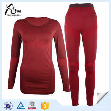 Sexy Women Long Johns Dark Red Seamless Underwear Sets